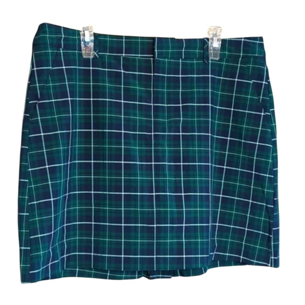 LADY HAGEN Blue Green White Tartan Plaid Golf Skort Skirt Shorts Athleisure 14